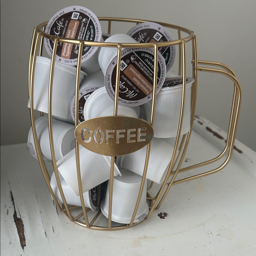 Gold Wire Coffee Mug Holder - Decorative Coffee Basket 7.5" - Picture 4 of 4